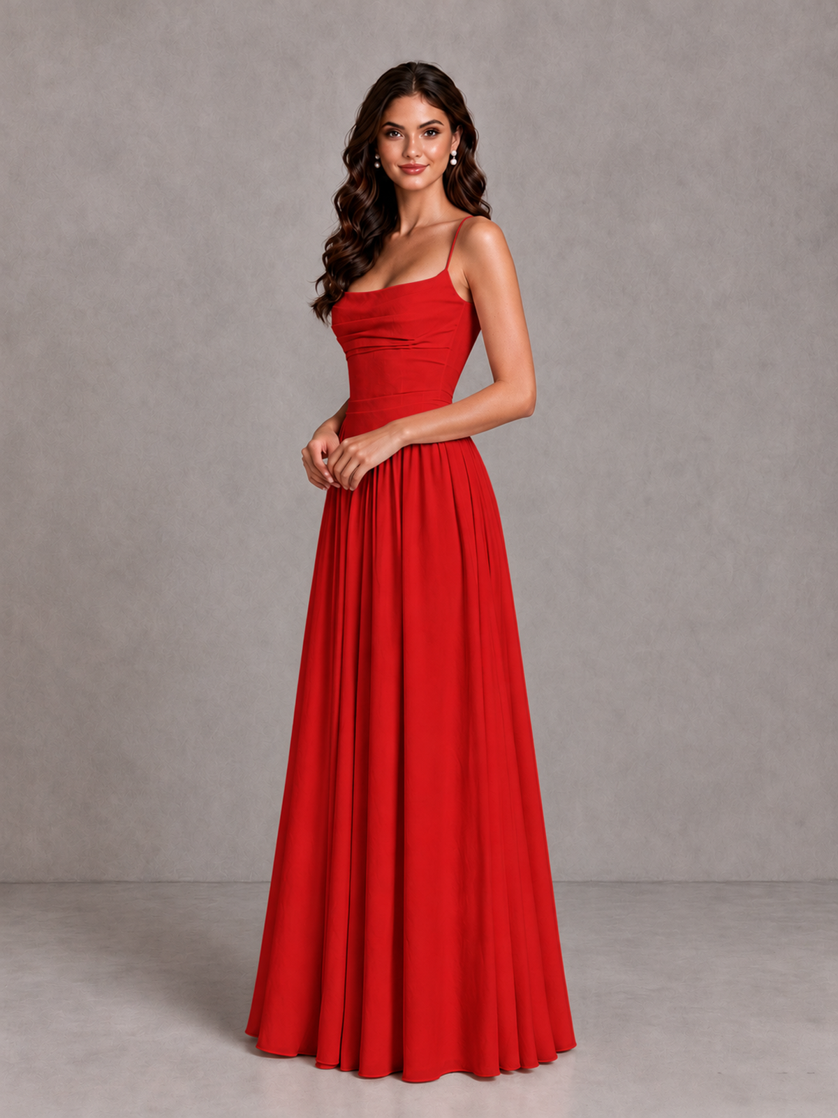 BOLODOO Red Lace-Up Back A-Line Bridesmaid Dress - Red - Red_3
