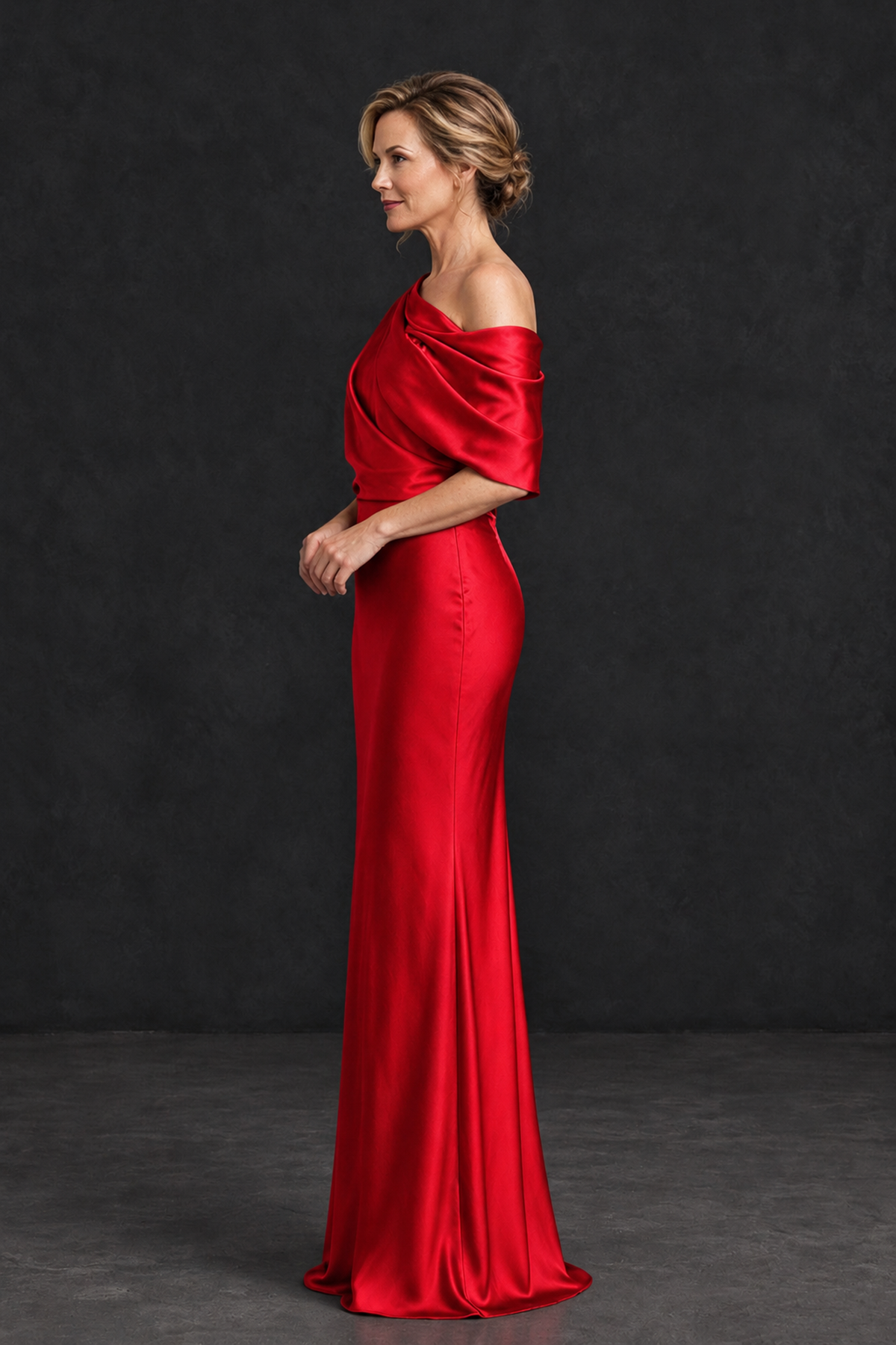BOLODOO Red Satin Asymmetric Mother of the Bride Dress - Red - Red_3