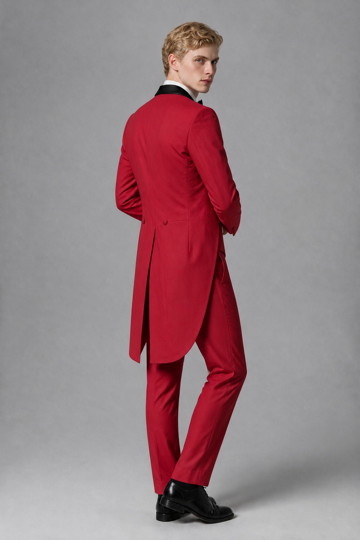 Bolodoo Men's Red 3-Piece Tailcoat Tuxedo Suit with Vest & Trousers - Red - Red_3