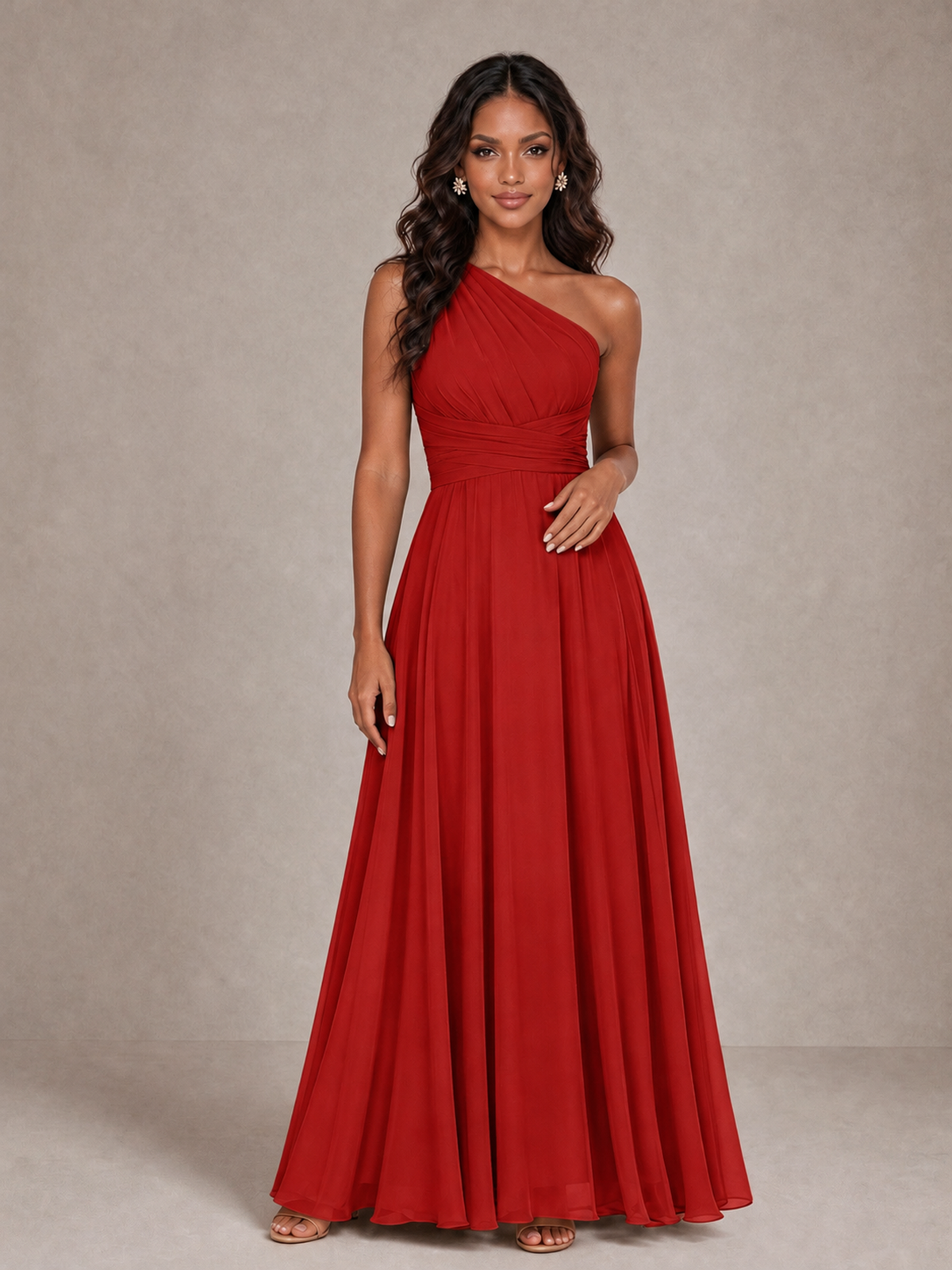 BOLODOO Red One-Shoulder A-Line Bridesmaid Dress - Red - Red_3