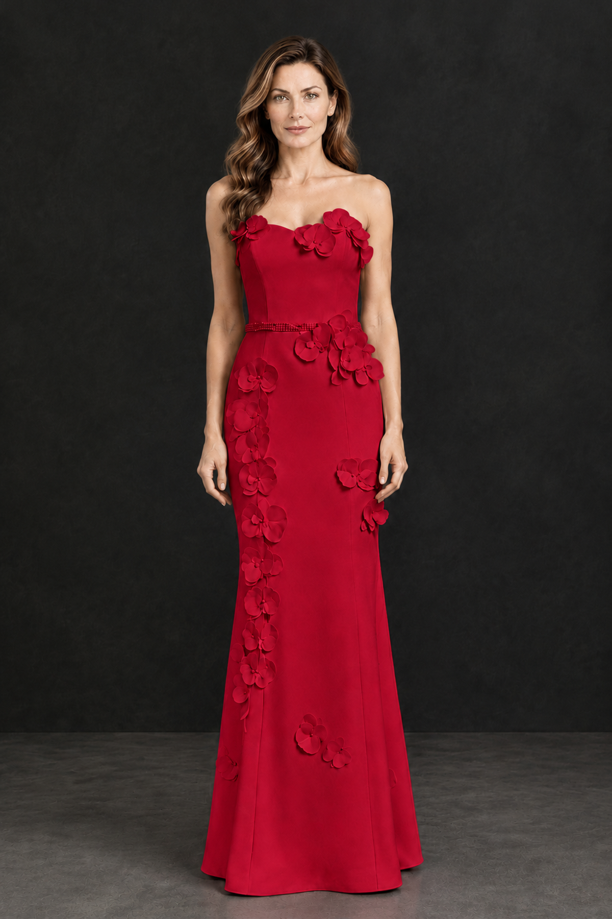 BOLODOO Red Strapless Mother of the Bride Dress with 3D Floral Appliques - Red - Red_4