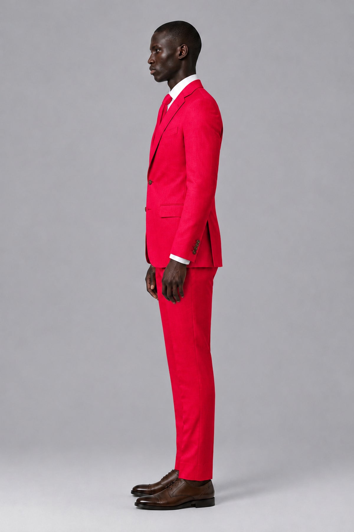 Men's Red Two-Piece Notch Lapel Suit - Red - Red_4