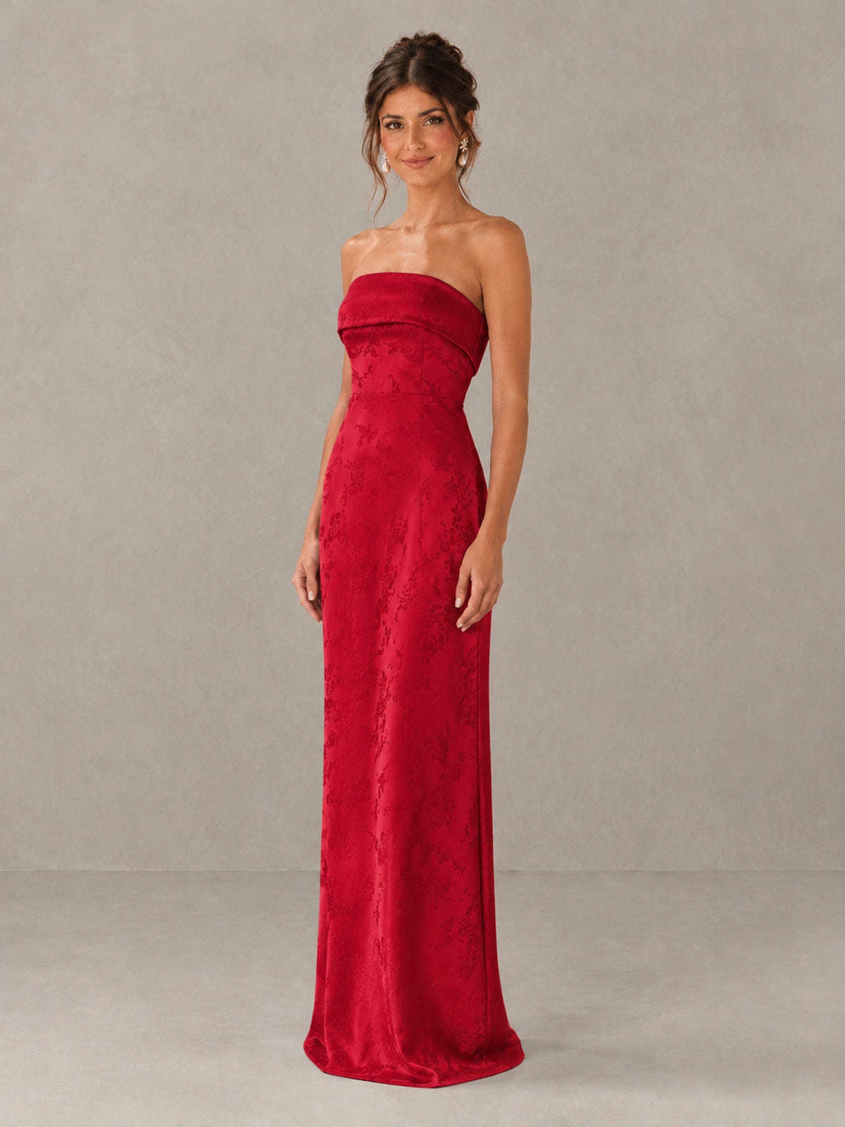 BOLODOO Red Strapless Floral Bridesmaid Dress - Red - Red_4