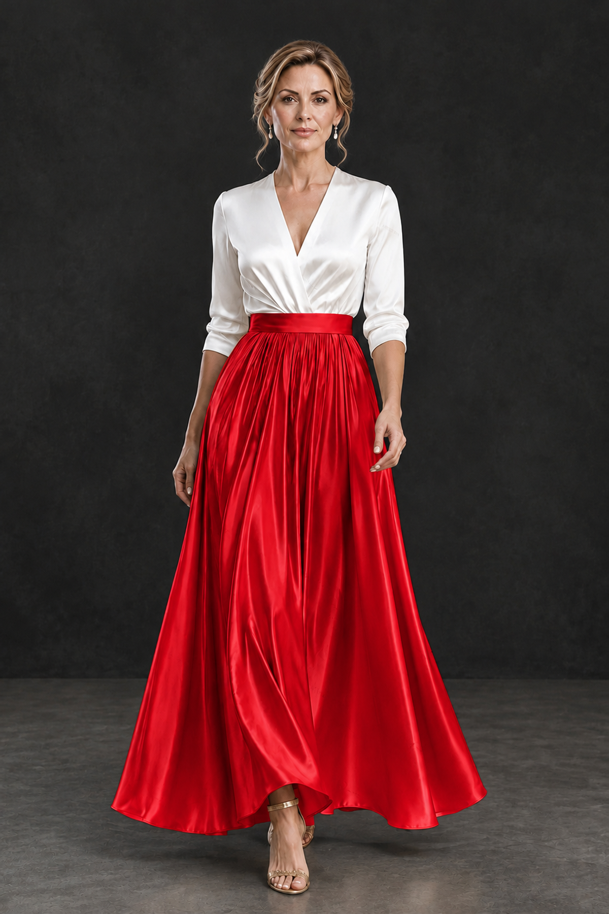 BOLODOO Red and White V-Neck A-Line Mother of the Bride Dress - Red - Red_4