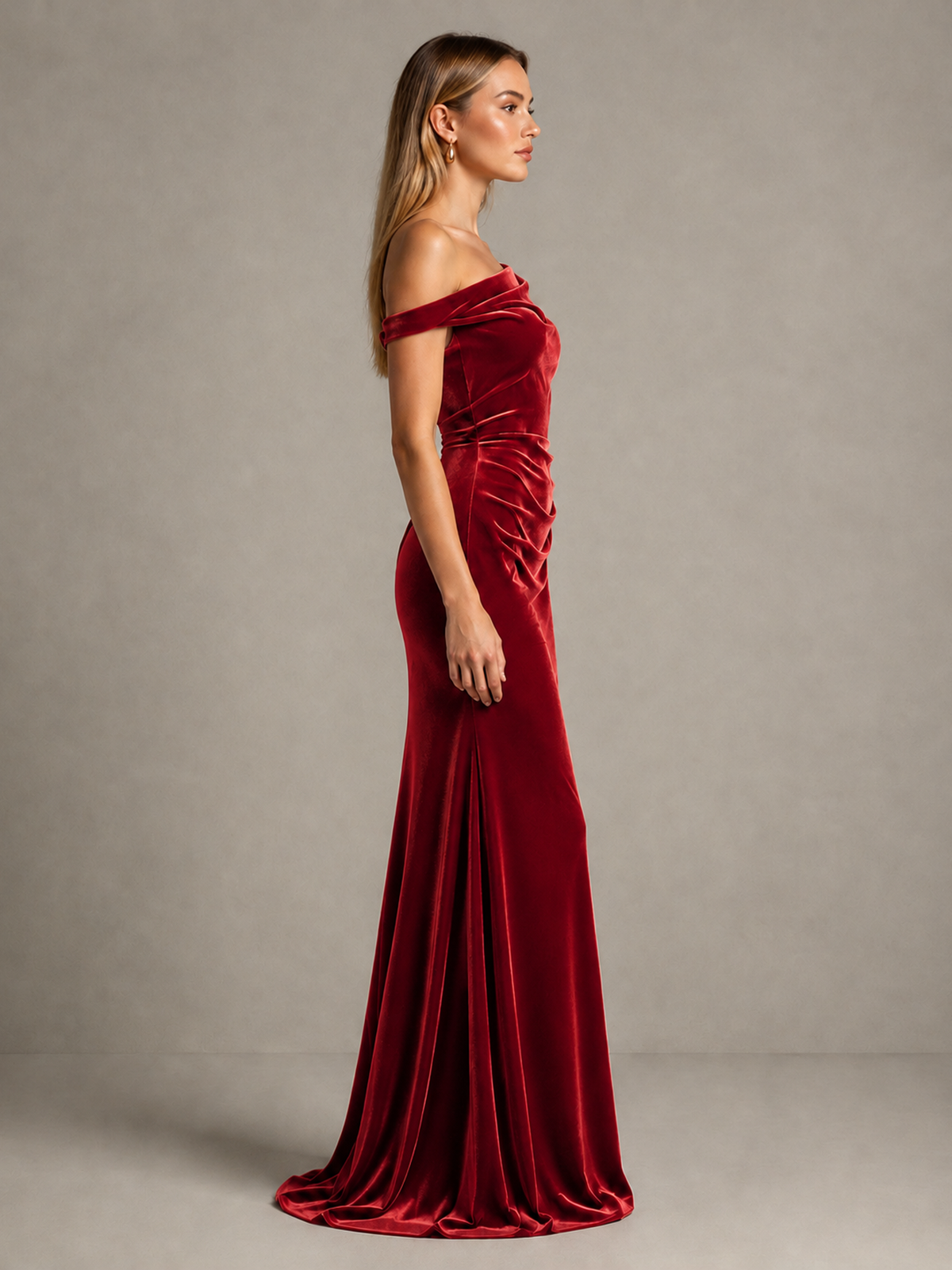 BOLODOO Red One-Shoulder Velvet Mermaid Evening Gown - Red - Red_4