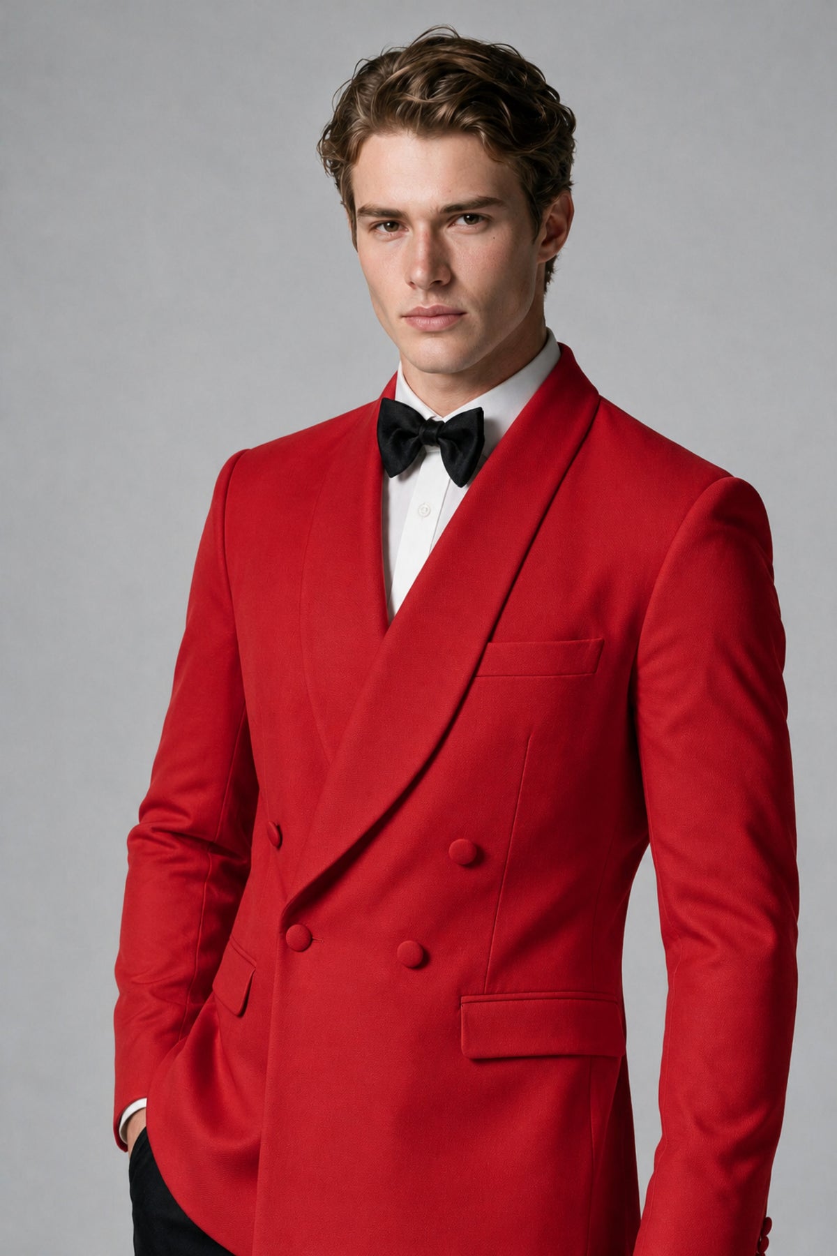 BOLODOO Men's Red Double-Breasted Tuxedo Blazer – Shawl Lapel Formal Suit Jacket - Red - Red_4