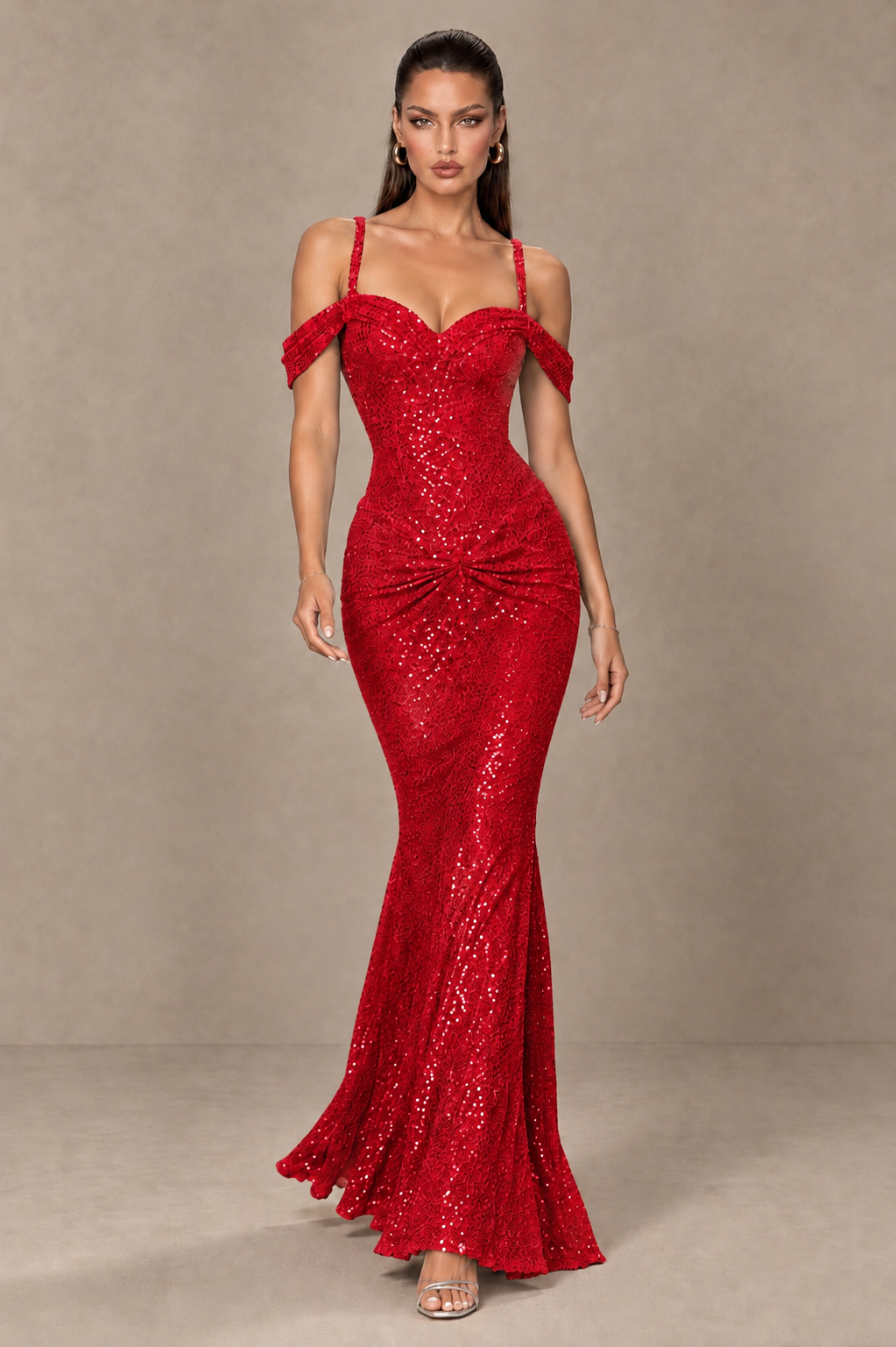 BOLODOO Red Sequin Off-Shoulder Mermaid Prom Dress - Red - Red_4