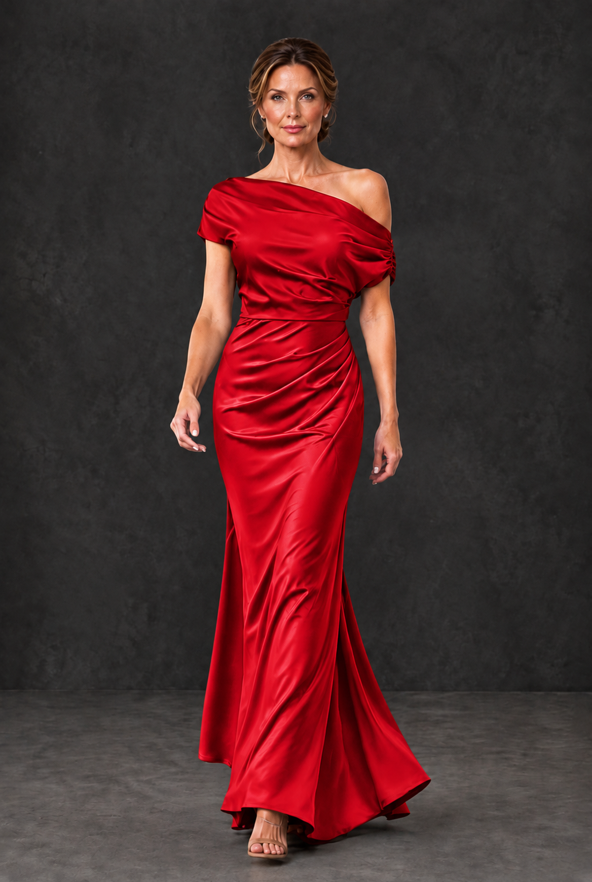 BOLODOO Red Asymmetric Ruched Mother of the Bride Dress - Red - Red_4