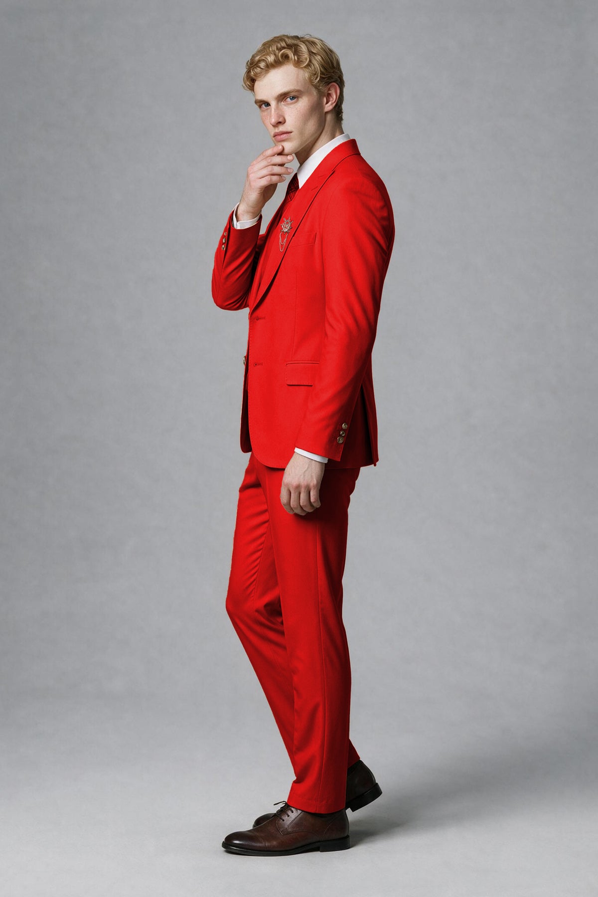BOLODOO Men's Red Two-Piece Wedding Suit – Jacket & Trousers - Red