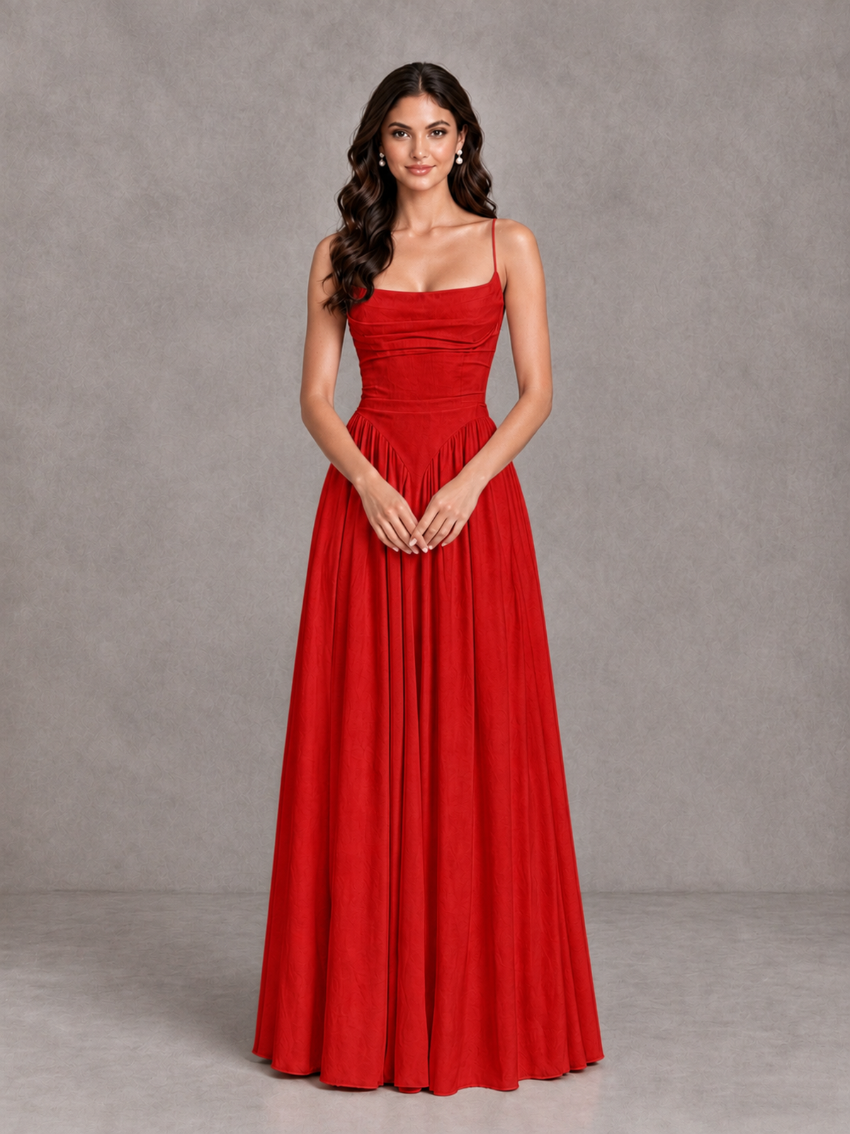BOLODOO Red Lace-Up Back A-Line Bridesmaid Dress - Red - Red_4