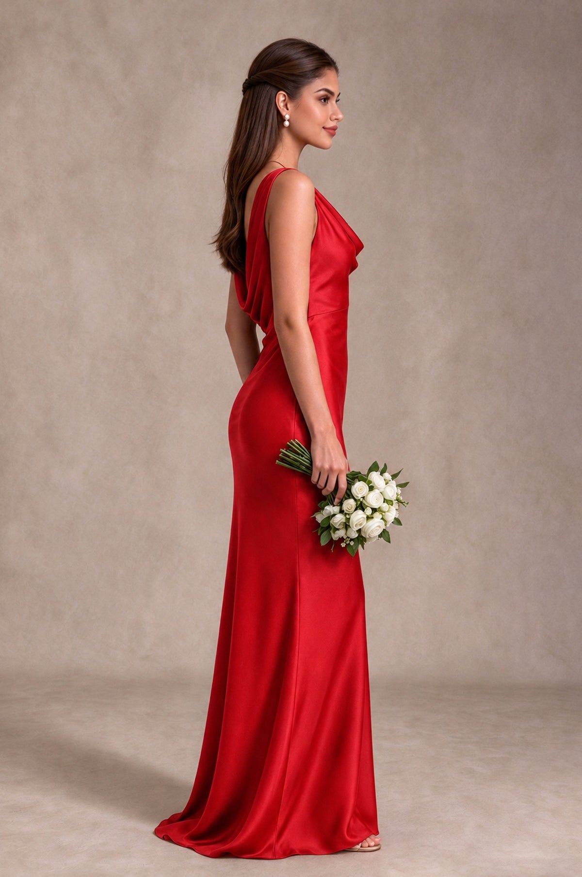 BOLODOO Red Cowl Neck Open Back Satin Bridesmaid Dress - Red - Red_4