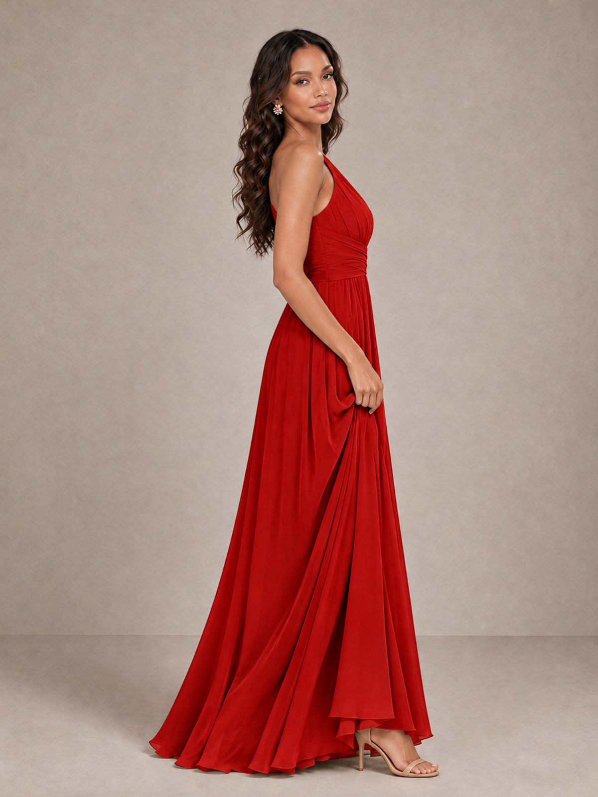 BOLODOO Red One-Shoulder A-Line Bridesmaid Dress - Red - Red_4