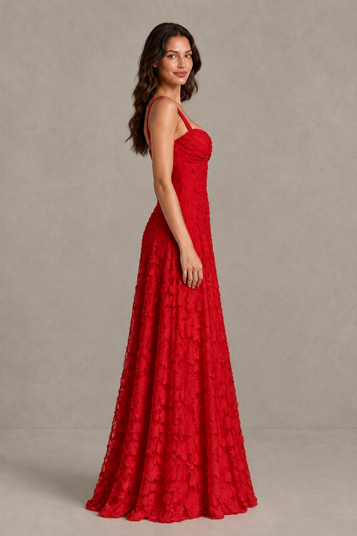BOLODOO Red Floral-Textured A-Line Dress with Lace-Up Back - Red - Red_4