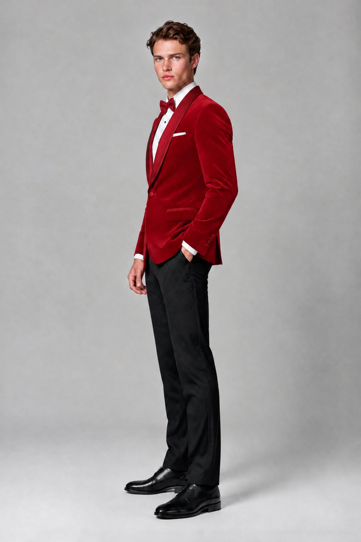 BOLODOO Men's Red Velvet Blazer | Shawl Lapel Tuxedo Jacket - Red - Red_4