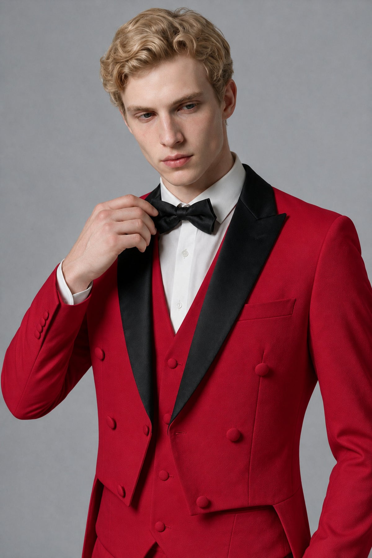 Bolodoo Men's Red 3-Piece Tailcoat Tuxedo Suit with Vest & Trousers - Red - Red_4