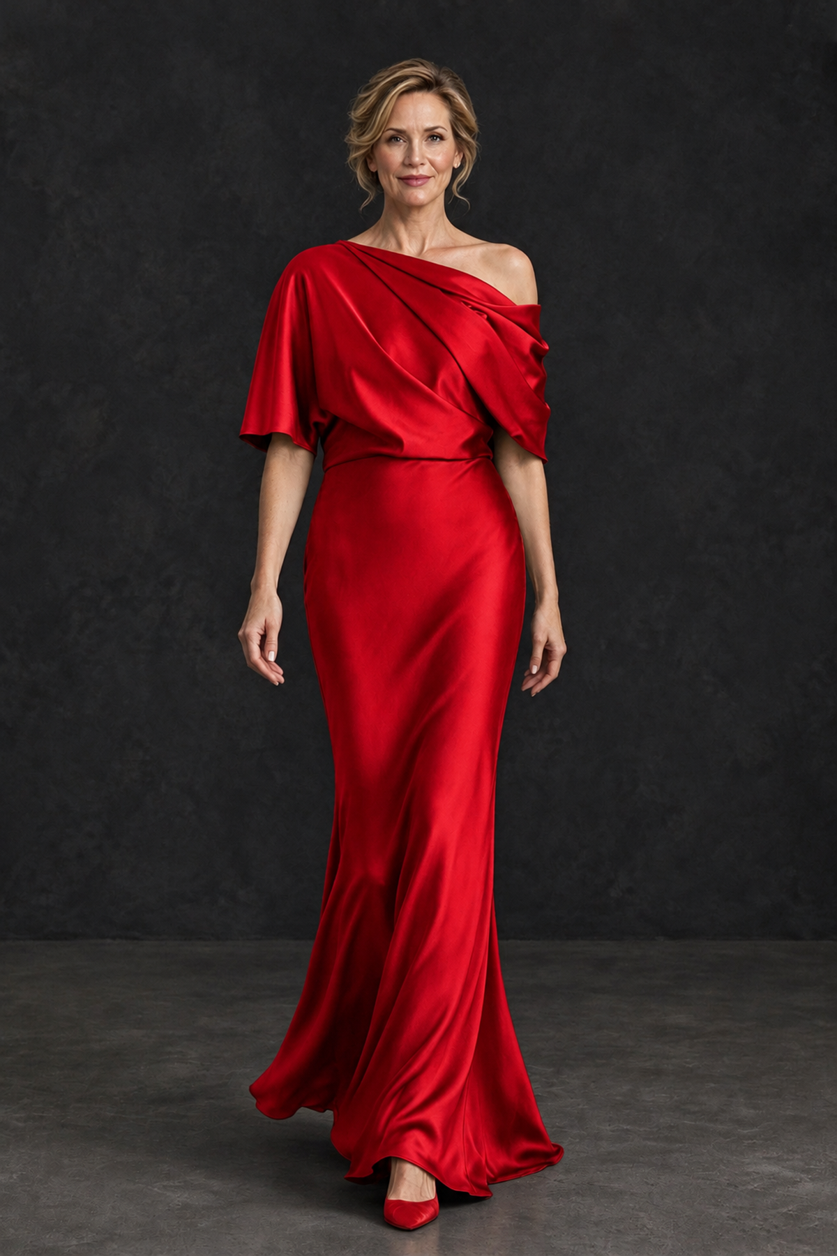 BOLODOO Red Satin Asymmetric Mother of the Bride Dress - Red - Red_4