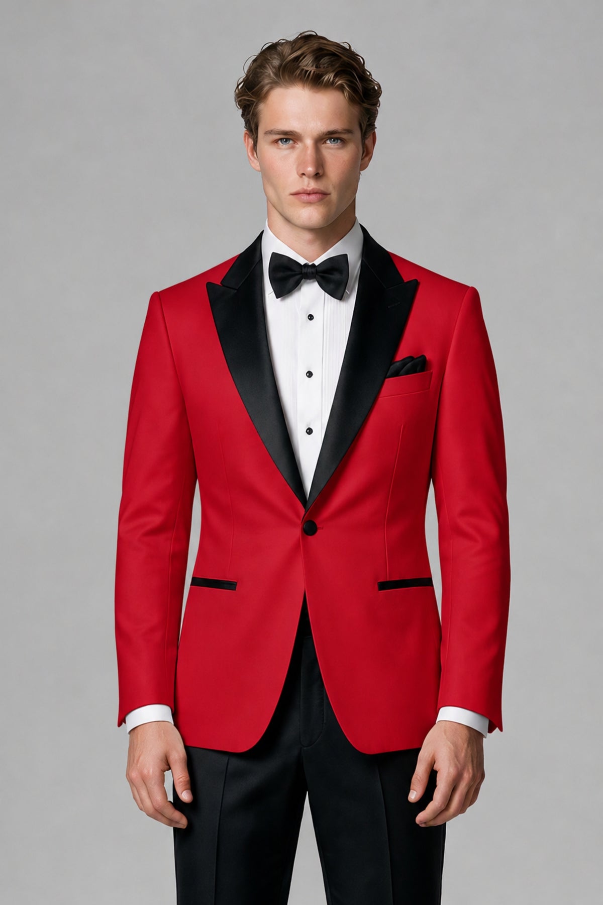 BOLODOO Men's Red Single-Button Tuxedo Blazer & Black Trousers 2-Piece Suit Set - Red - Red (1)