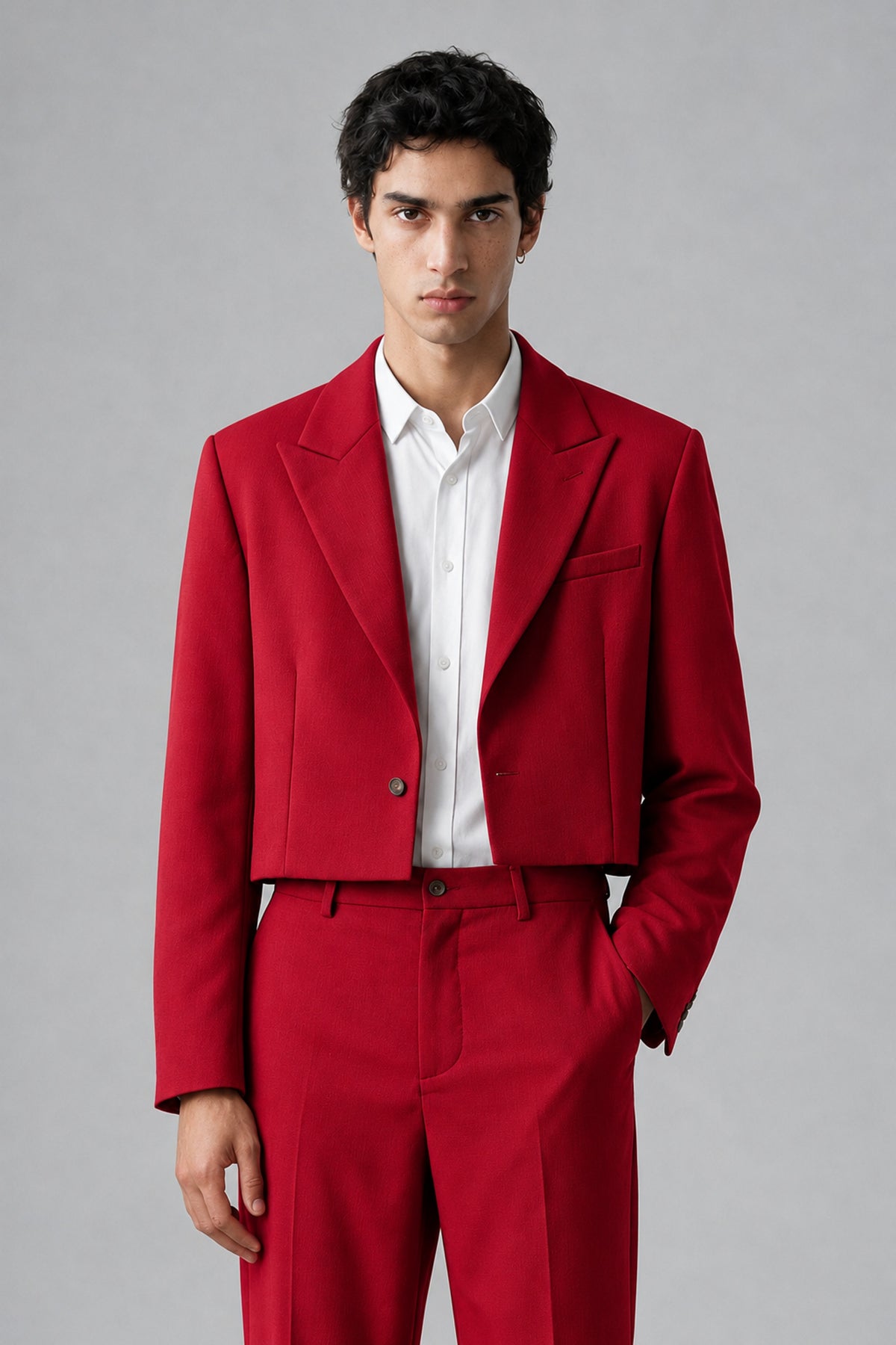 Bolodoo Men's Red Cropped Blazer & Wide-Leg Trousers 2-Piece Suit - Red - Red (1)