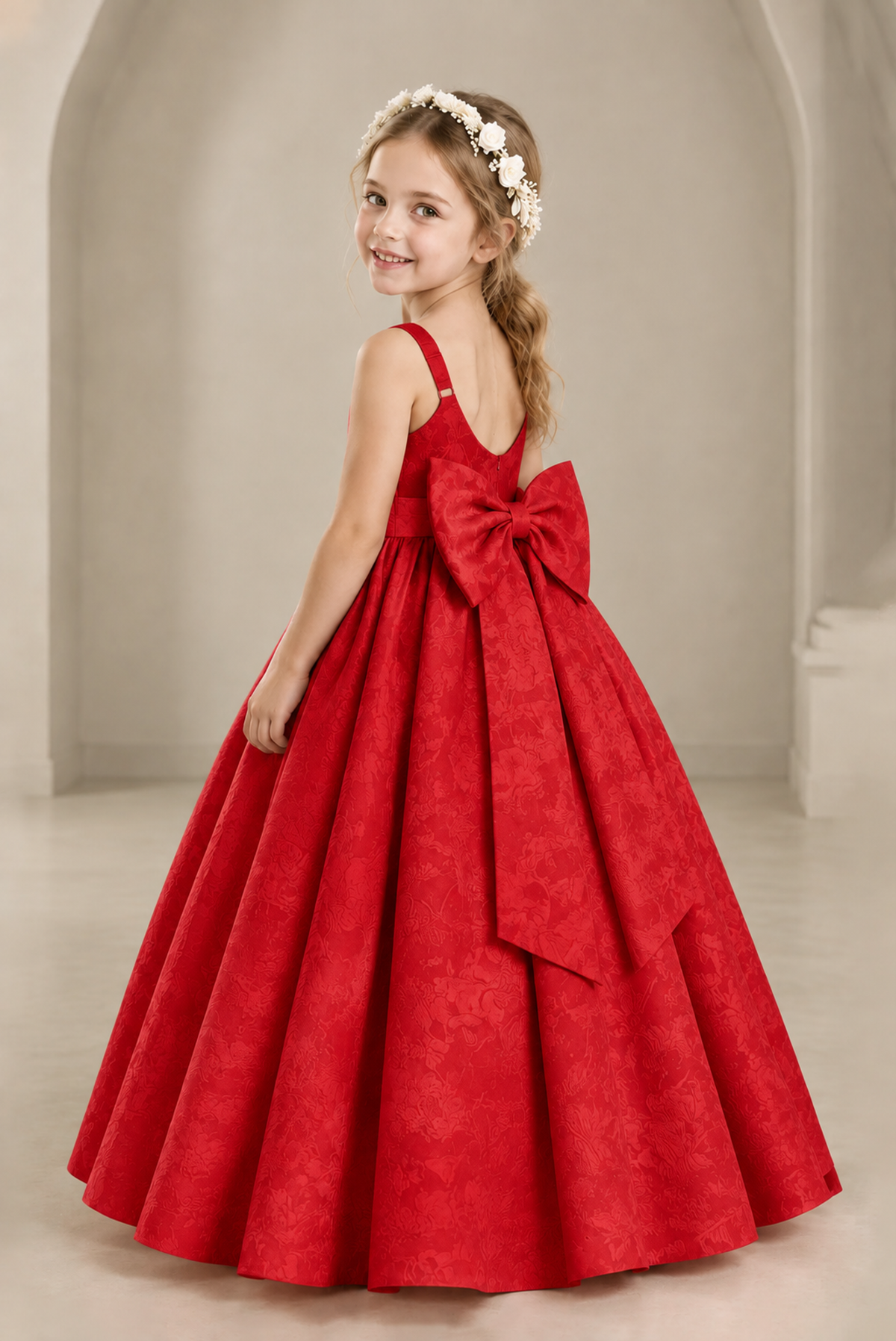 BOLODOO Red Girls' A-Line Flower Girl Dress with Back Bow - Red