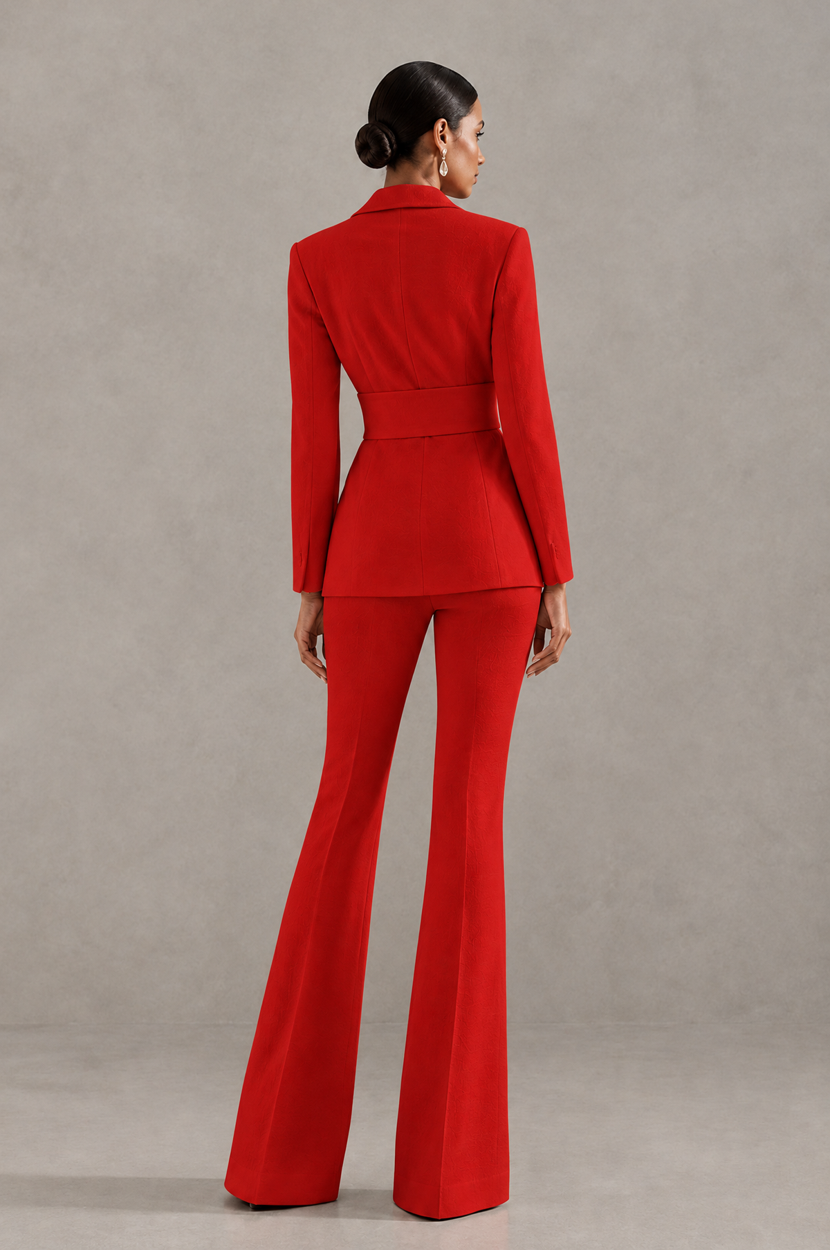 BOLODOO Red Two-Piece Pantsuit with Tailored Blazer & Flared Pants - Red - Red (2)