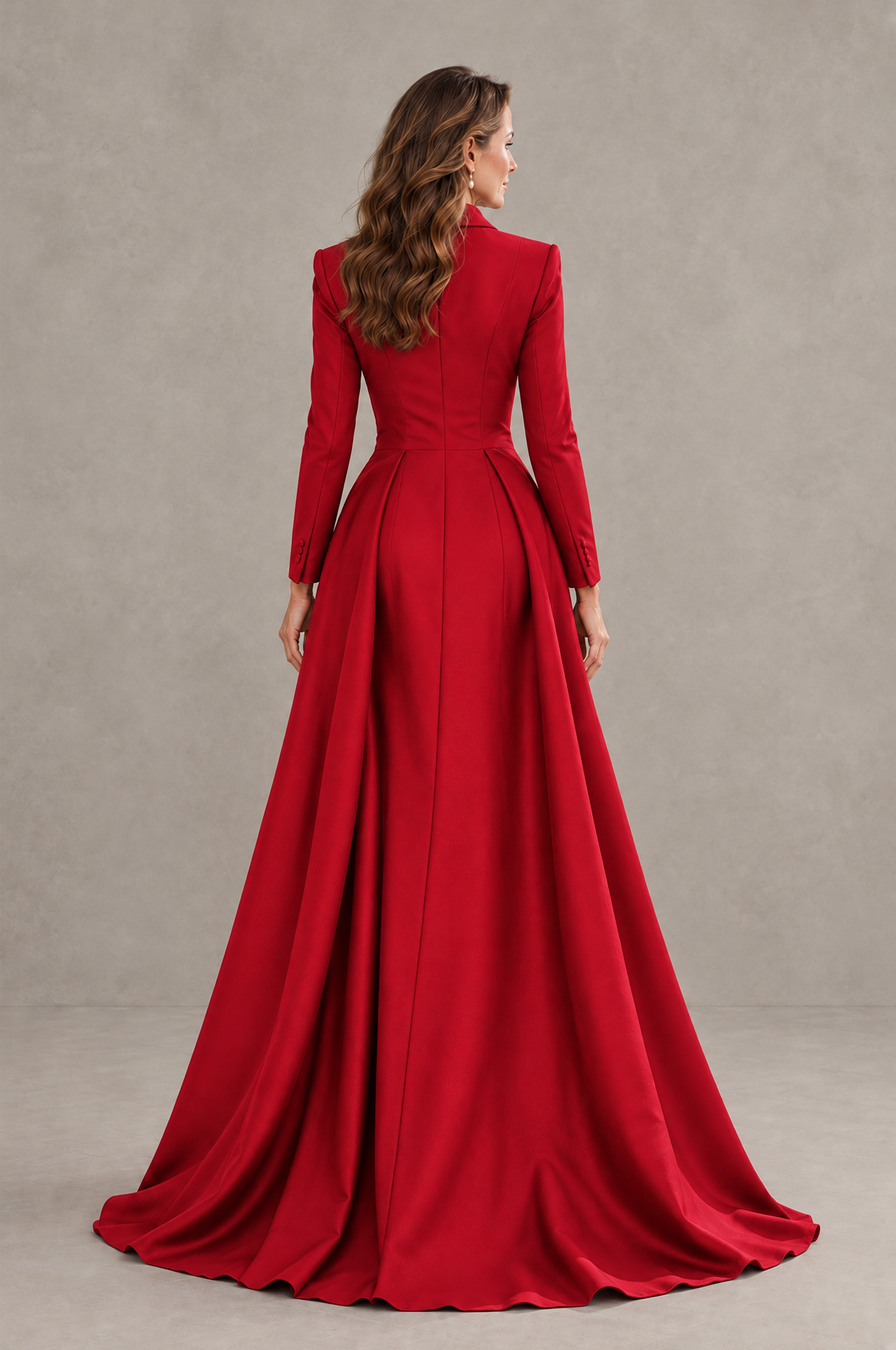 BOLODOO Red Long Sleeve Lace Blazer Gown with High Slit - Red - Red (2)