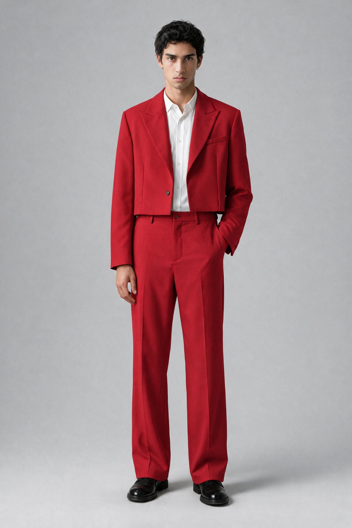 Bolodoo Men's Red Cropped Blazer & Wide-Leg Trousers 2-Piece Suit - Red - Red (2)
