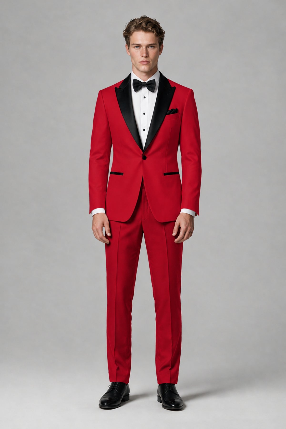 BOLODOO Men's Red Single-Button Tuxedo Blazer & Black Trousers 2-Piece Suit Set - Red - Red (2)