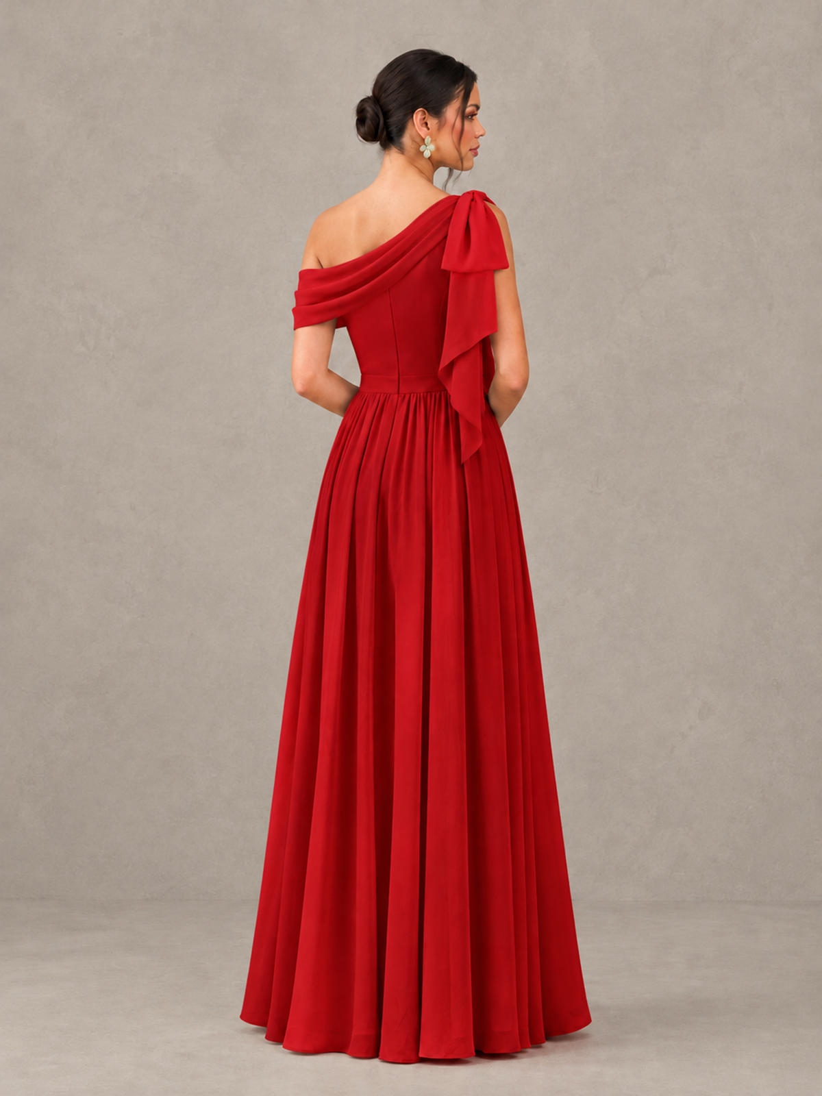 BOLODOO Red One-Shoulder Maternity Bridesmaid Dress with Slit - Red - Red (2)