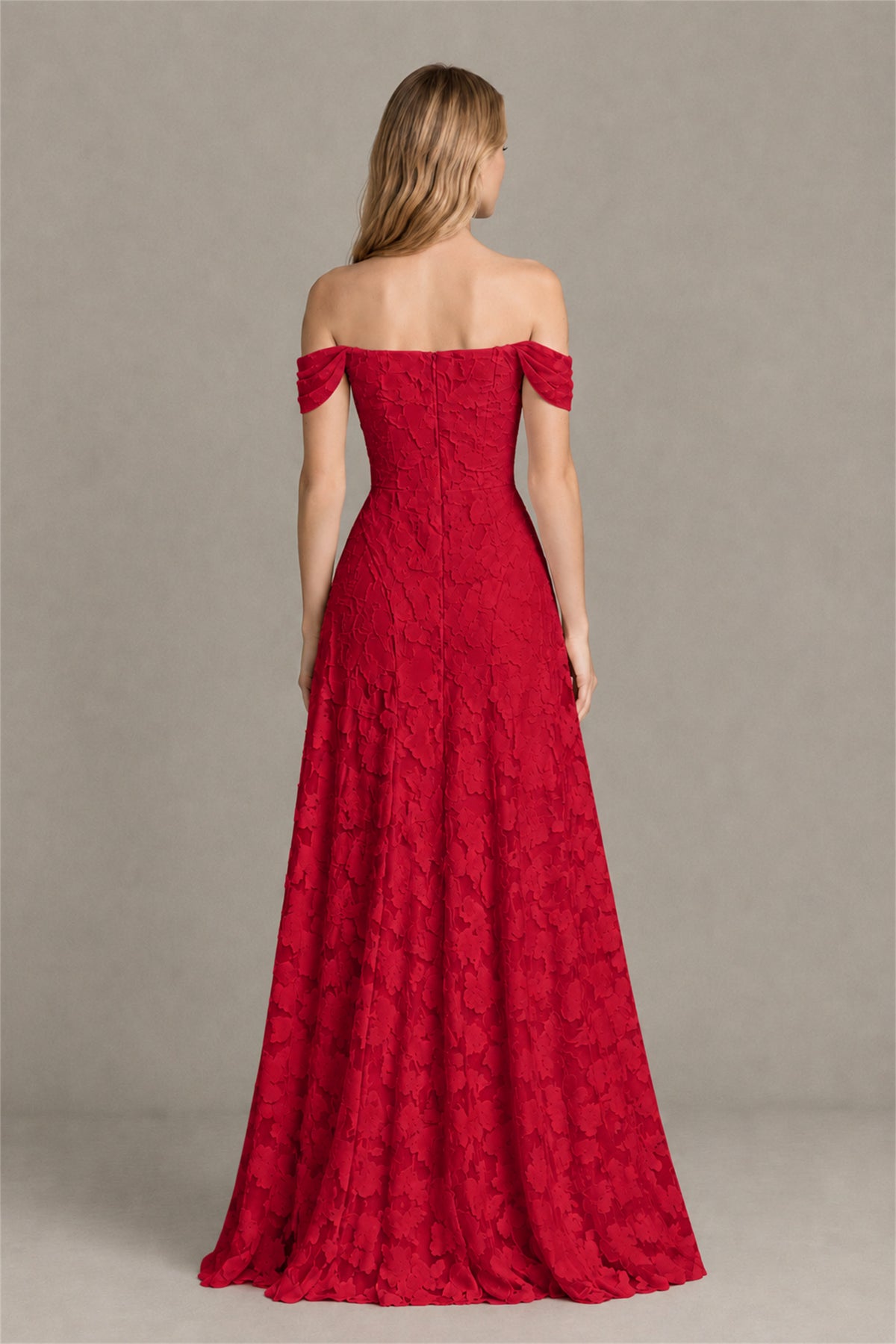 BOLODOO Red Off-Shoulder Pleated A-Line Maxi Dress Floral - Red