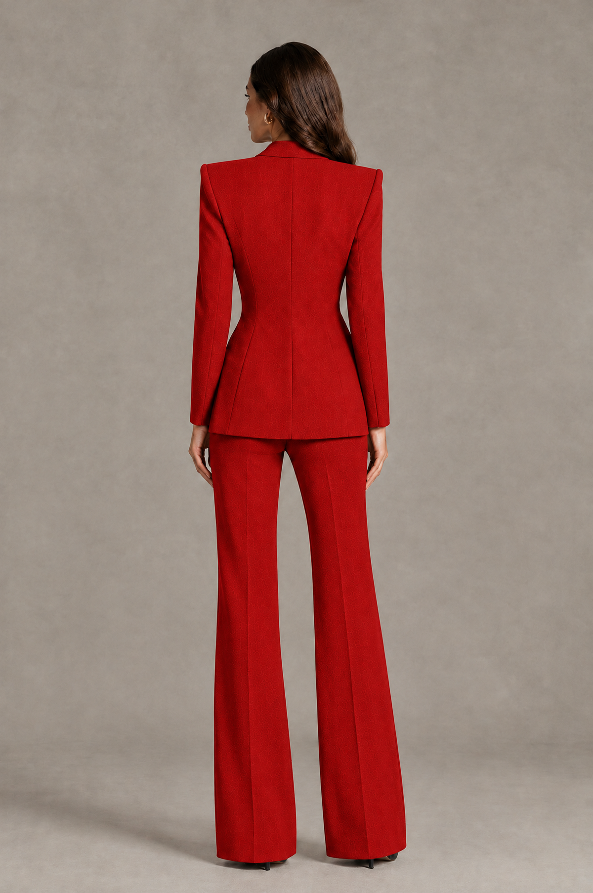 BOLODOO Red Long Sleeve Wrap Blazer Pantsuit with Wide-Leg Trousers - Red - Red (2)