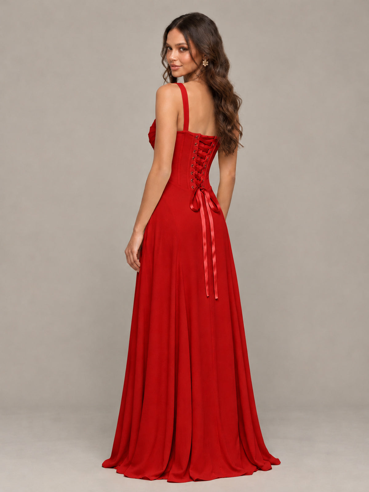 BOLODOO Red Sweetheart Lace-Up Back Bridesmaid Dress - Red - Red (2)