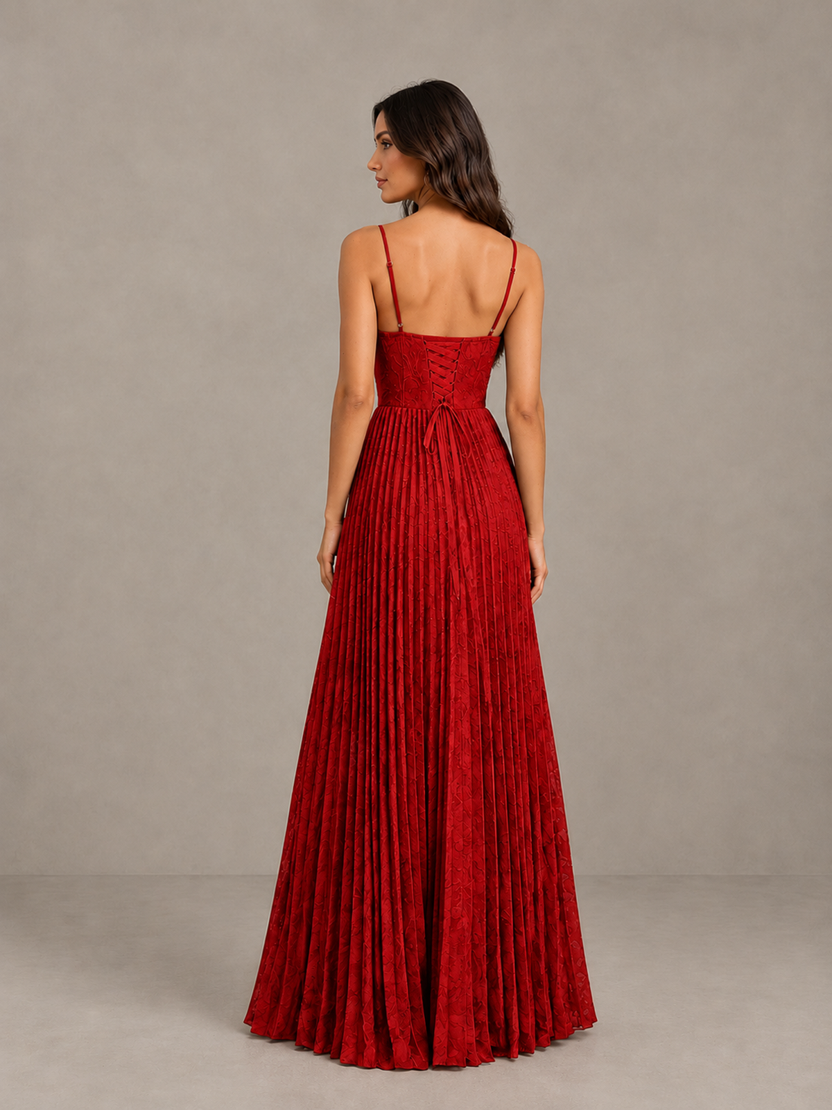 BOLODOO Red Pleated Bridesmaid Dress with Sweetheart Neckline & Slit - Red - Red (2)