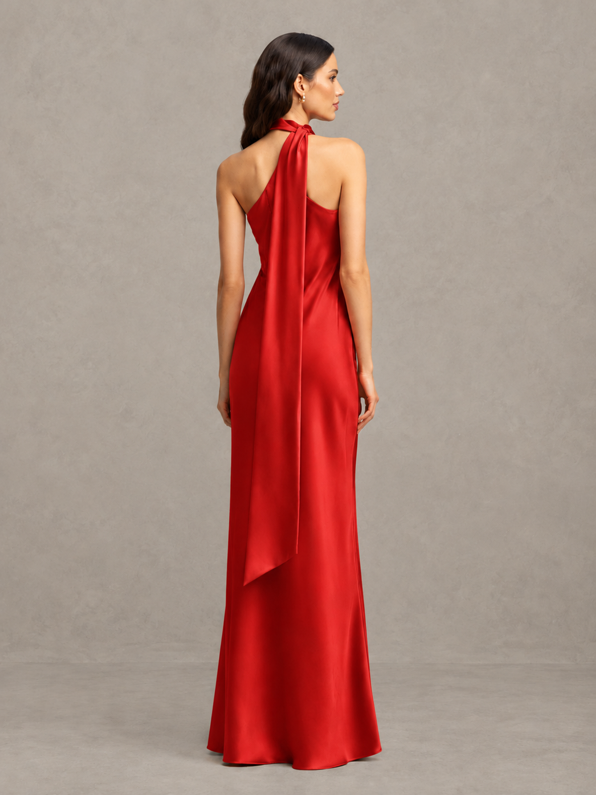 BOLODOO Red Satin One-Shoulder Bridesmaid Dress with Open Back - Red - Red (2)