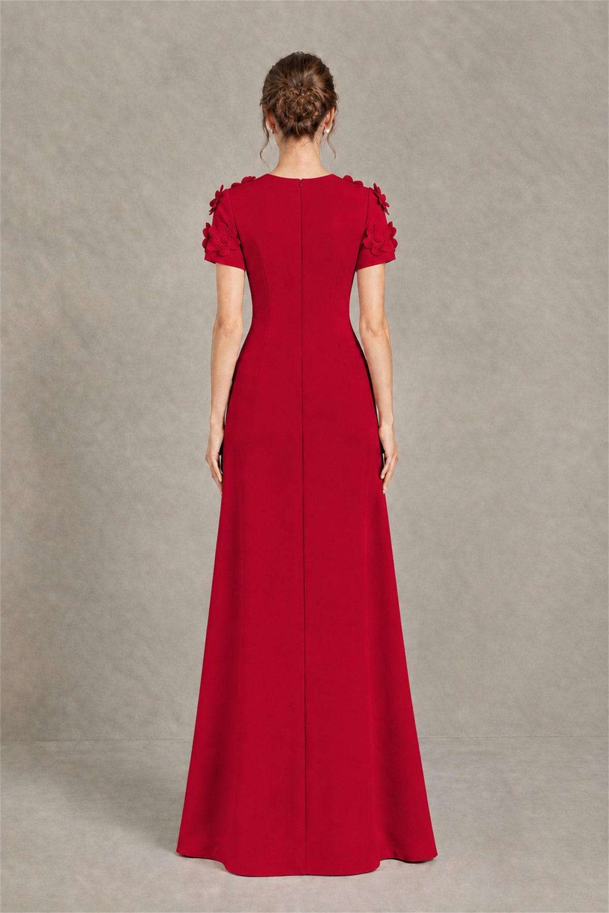 BOLODOO Red Textured Floral Maxi Dress with Short Sleeves - Red