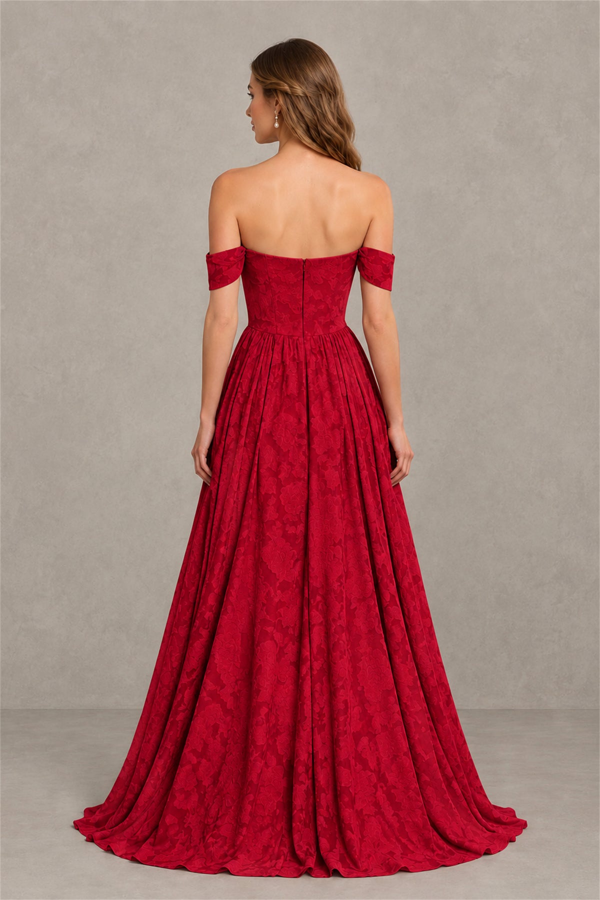BOLODOO Red Off-Shoulder Floral A-Line Maxi Dress - Red