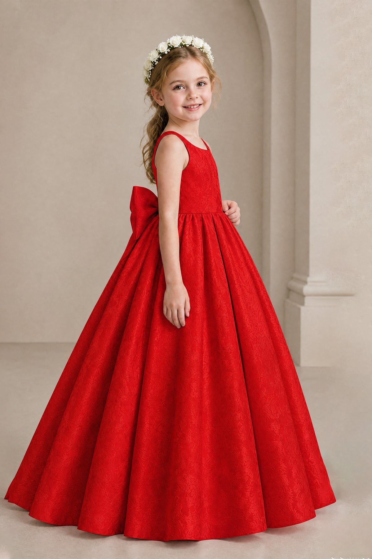 BOLODOO Red Girls' A-Line Flower Girl Dress with Back Bow - Red
