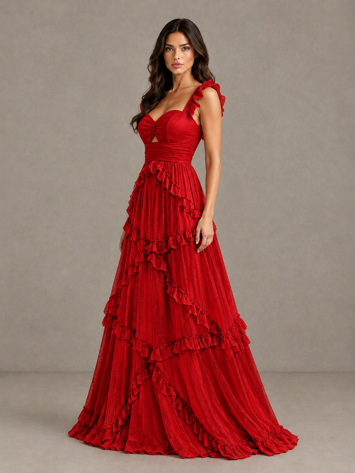 BOLODOO Red Ruffle A-Line Prom Dress with Open Back - Red - Red (3)