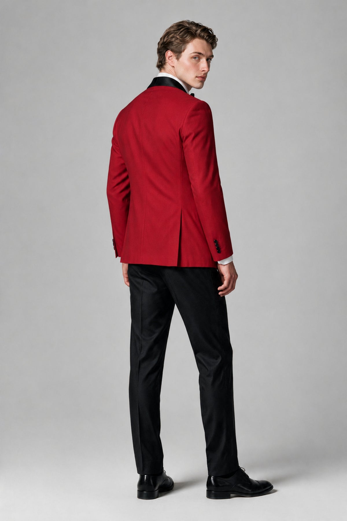 BOLODOO Men's Red Single-Button Tuxedo Blazer & Black Trousers 2-Piece Suit Set - Red - Red (3)