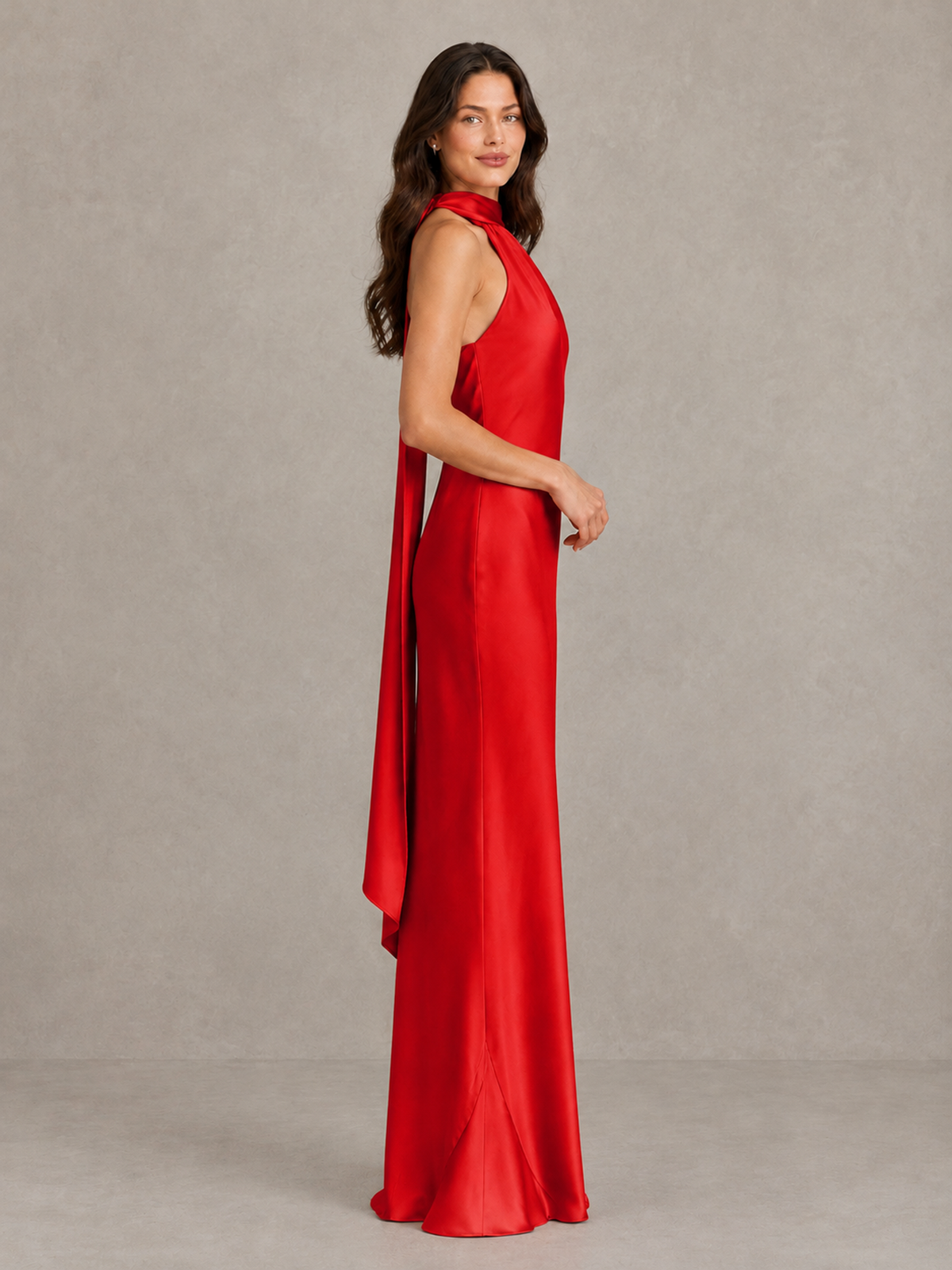 BOLODOO Red Satin One-Shoulder Bridesmaid Dress with Open Back - Red - Red (3)