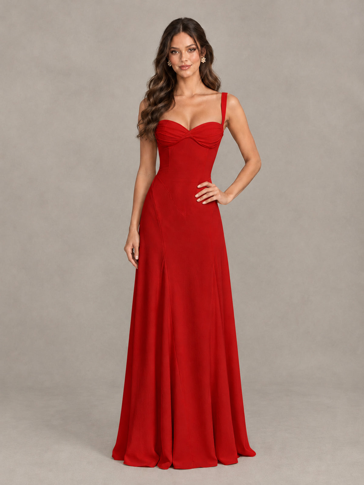 BOLODOO Red Sweetheart Lace-Up Back Bridesmaid Dress - Red - Red (4)