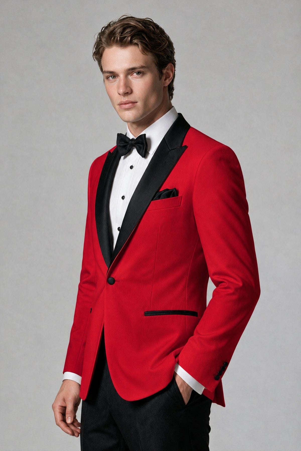 BOLODOO Men's Red Single-Button Tuxedo Blazer & Black Trousers 2-Piece Suit Set - Red - Red (4)