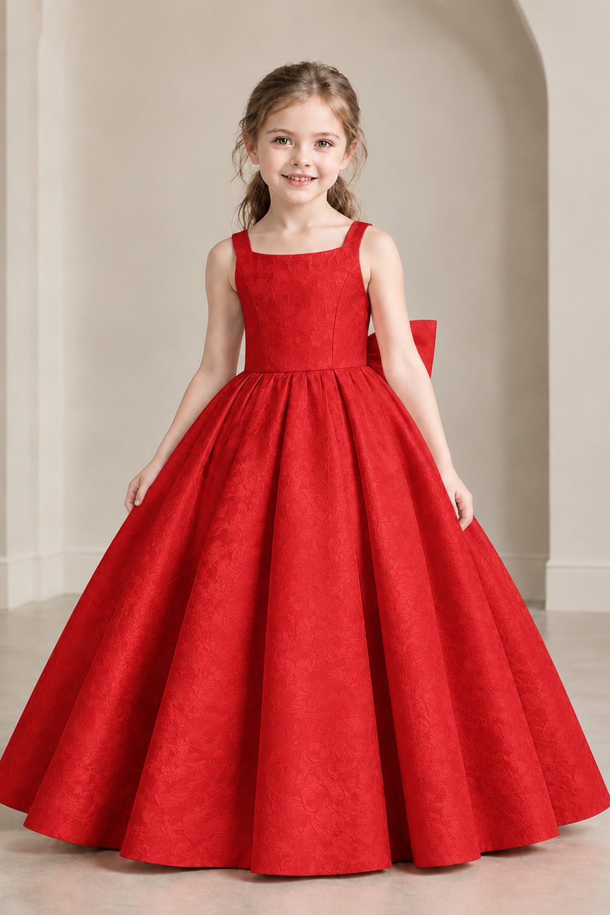 BOLODOO Red Girls' A-Line Flower Girl Dress with Back Bow - Red