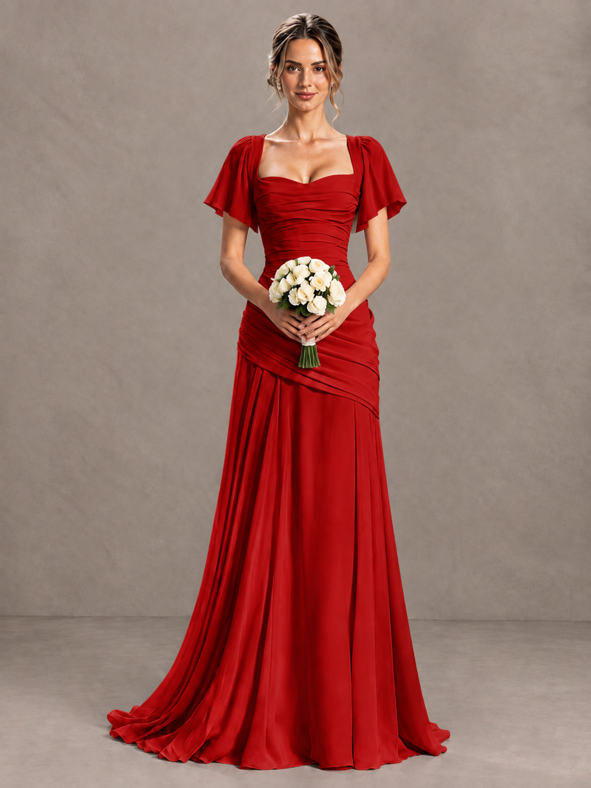 BOLODOO Red Flutter Sleeve Lace-Up Back Maxi Dress - Red - Red (4)