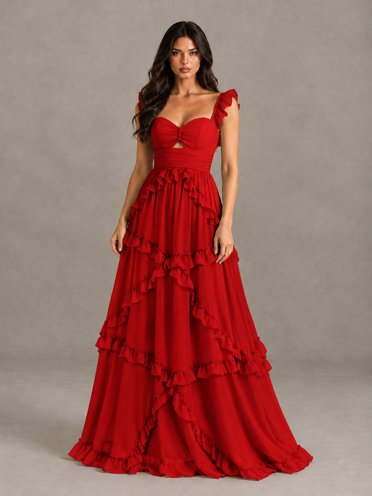 BOLODOO Red Ruffle A-Line Prom Dress with Open Back - Red - Red (4)