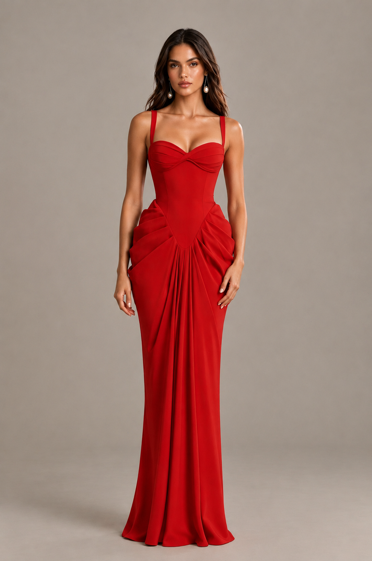 BOLODOO Red Sweetheart Ruched Lace-Up Back Evening Gown 