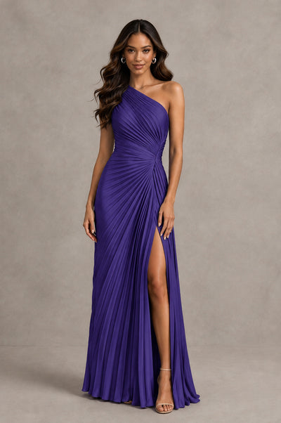 BOLODOO Regency One Shoulder Pleated Evening Dress with Ruched Waist and High Slit - Regency - Regency_1