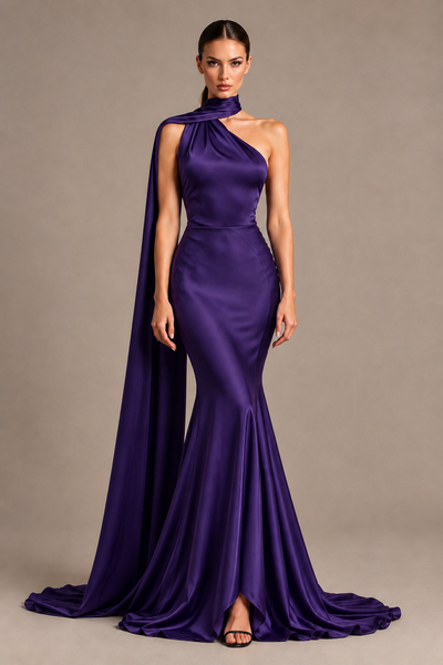 BOLODOO Regency One-Shoulder Satin Mermaid Evening Dress with Scarf - Regency - Regency_1