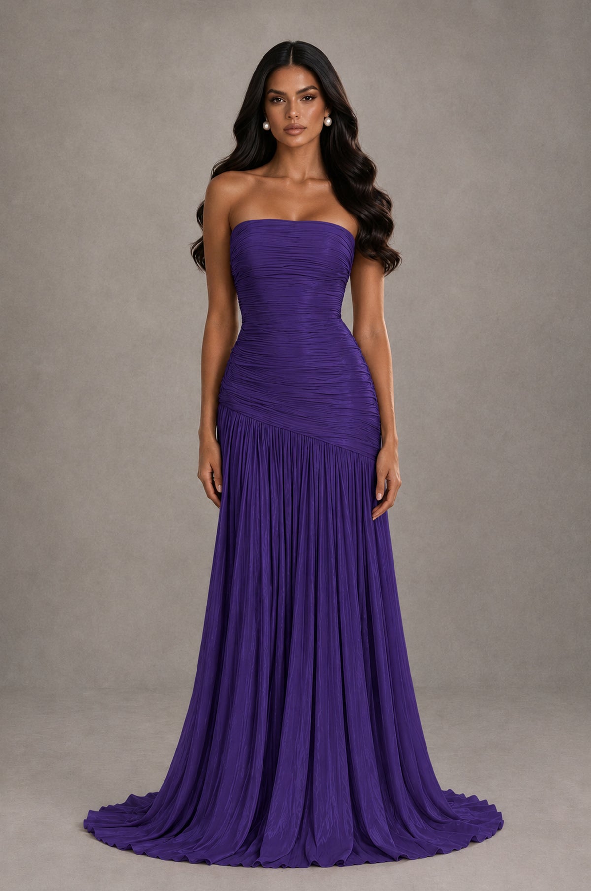 BOLODOO Regency Metallic Ruched Strapless Pleated A-Line Backless Maxi Dress with Train - Regency - Regency_1