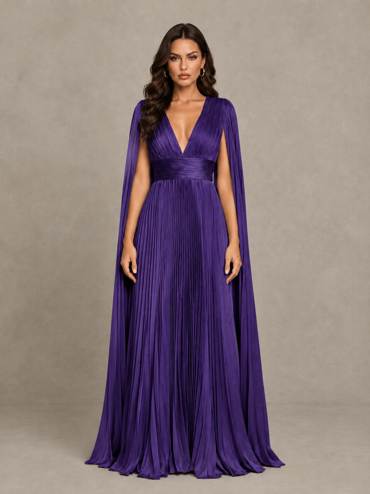 BOLODOO Regency Deep V-Neck Pleated Cape Sleeve Evening Gown - Regency - Regency_1