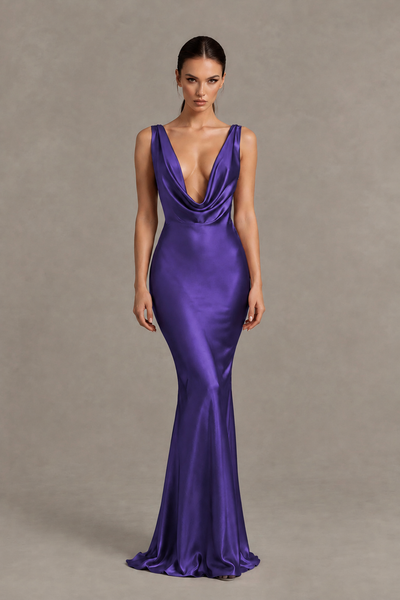 BOLODOO Regency Cowl Neck Backless Satin Mermaid Evening Dress - Regency - Regency_1
